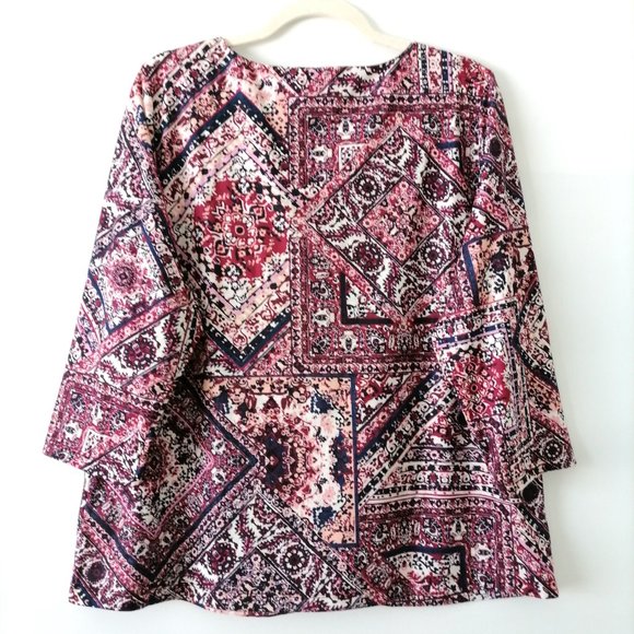 Allison Daley Womens Multicolor 3/4 Sleeve Geometric Boho Blouse Top Size XL - Picture 4 of 7